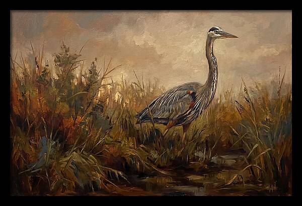 Great Blue Heron Among Reeds