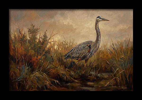 Great Blue Heron Among Reeds