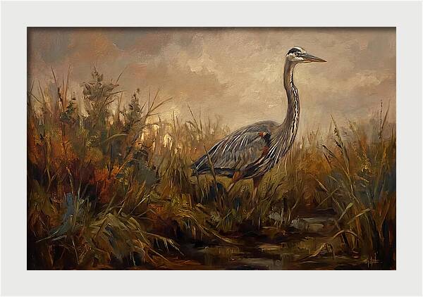 Great Blue Heron Among Reeds