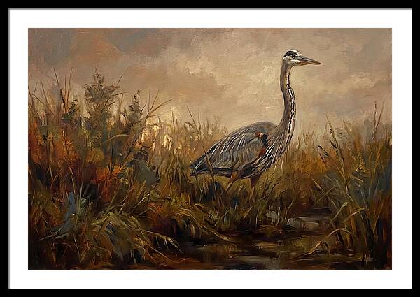 Great Blue Heron Among Reeds