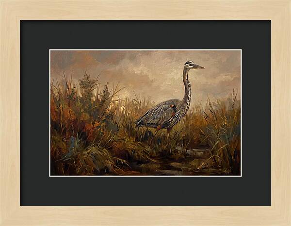 Great Blue Heron Among Reeds