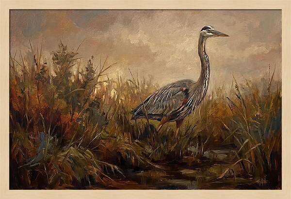 Great Blue Heron Among Reeds