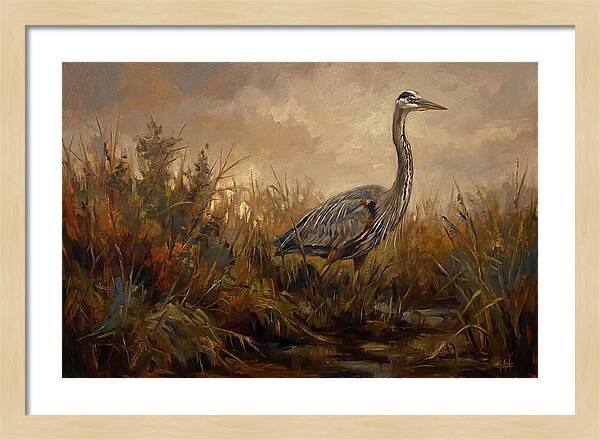 Great Blue Heron Among Reeds