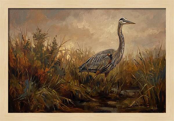 Great Blue Heron Among Reeds