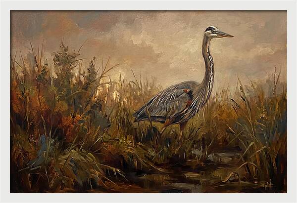Great Blue Heron Among Reeds