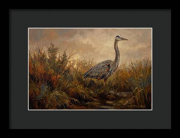 Great Blue Heron Among Reeds