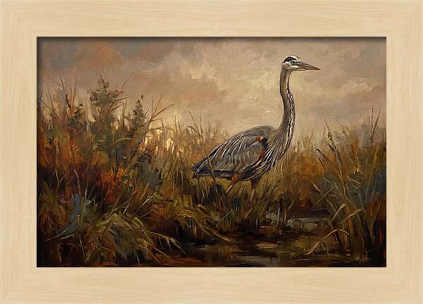 Great Blue Heron Among Reeds