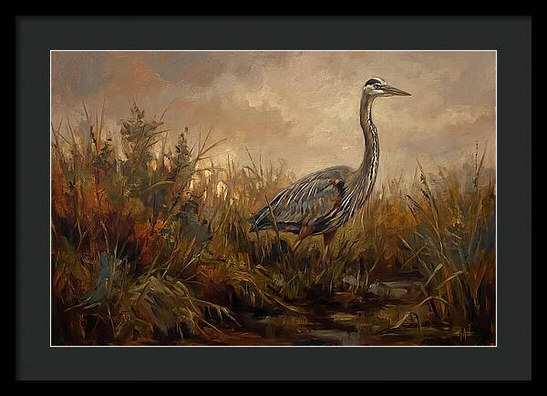 Great Blue Heron Among Reeds