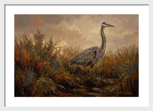 Great Blue Heron Among Reeds