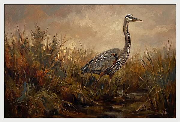 Great Blue Heron Among Reeds