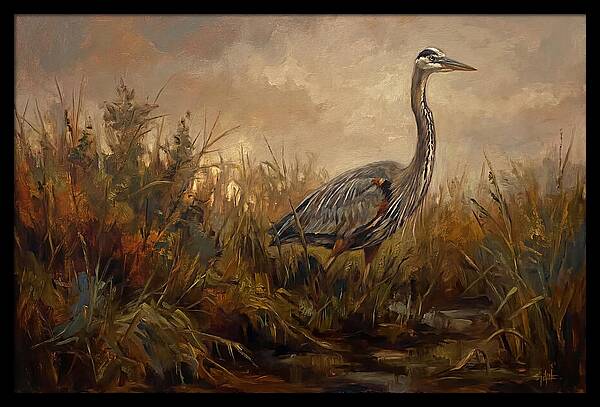 Great Blue Heron Among Reeds