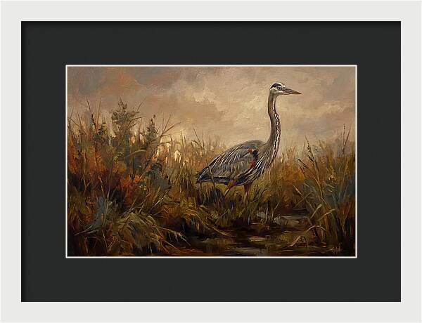 Great Blue Heron Among Reeds