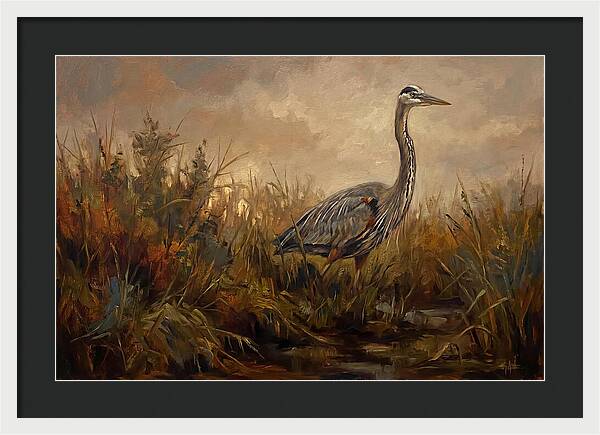 Great Blue Heron Among Reeds