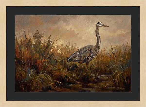 Great Blue Heron Among Reeds