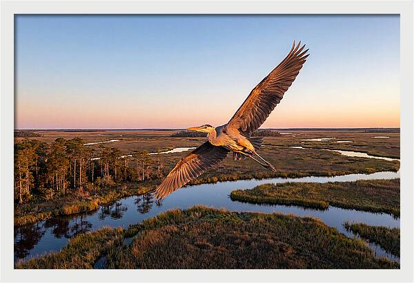 Great Blue Heron In Flight