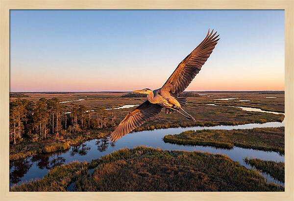 Great Blue Heron In Flight
