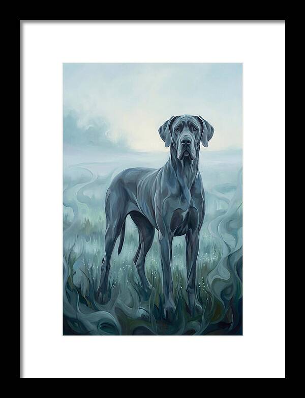 Great Dane Standing Tall In Morning Mist