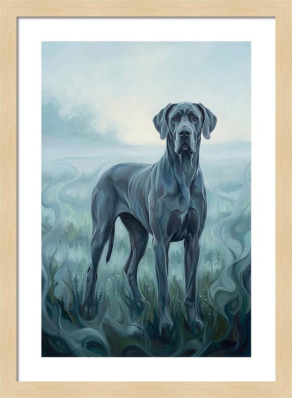 Great Dane Standing Tall In Morning Mist