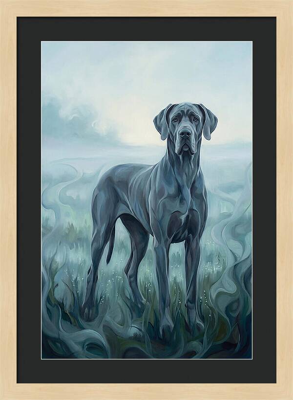 Great Dane Standing Tall In Morning Mist