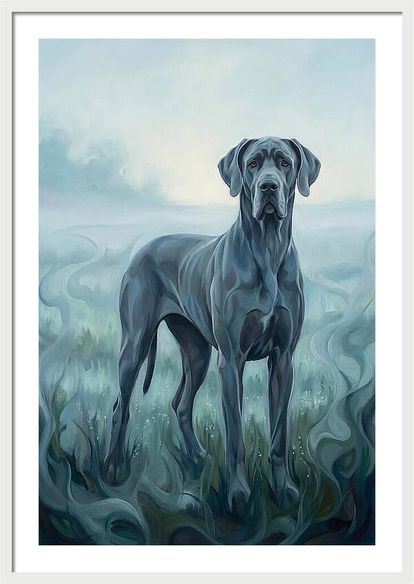 Great Dane Standing Tall In Morning Mist