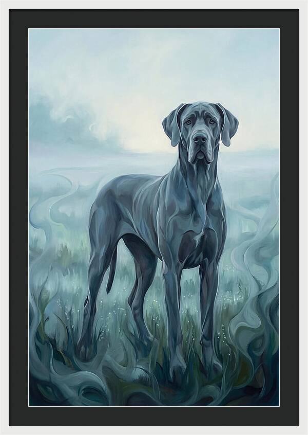 Great Dane Standing Tall In Morning Mist