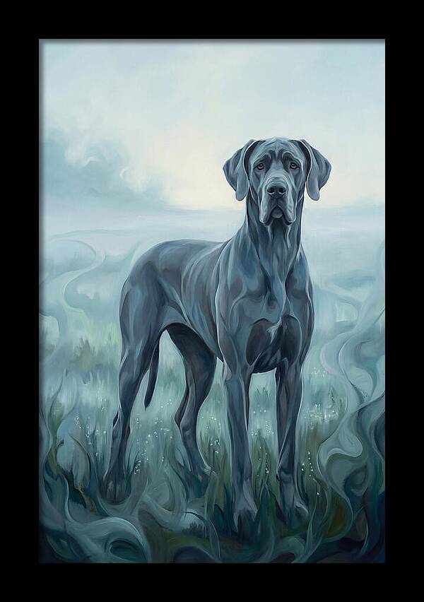 Great Dane Standing Tall In Morning Mist