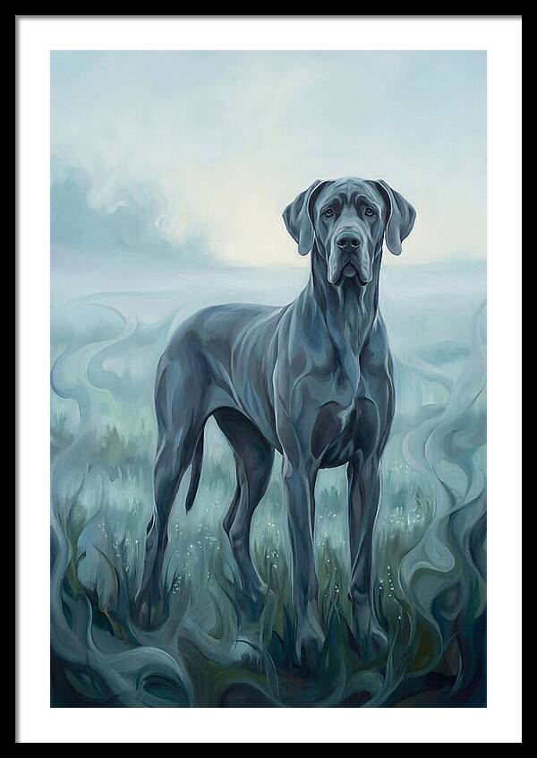 Great Dane Standing Tall In Morning Mist