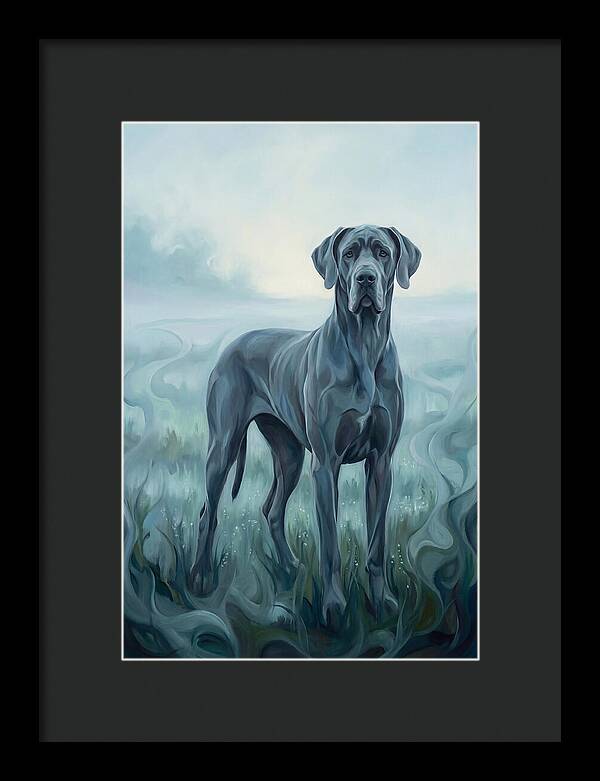 Great Dane Standing Tall In Morning Mist