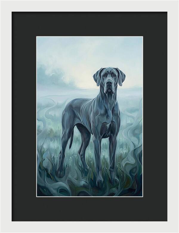 Great Dane Standing Tall In Morning Mist