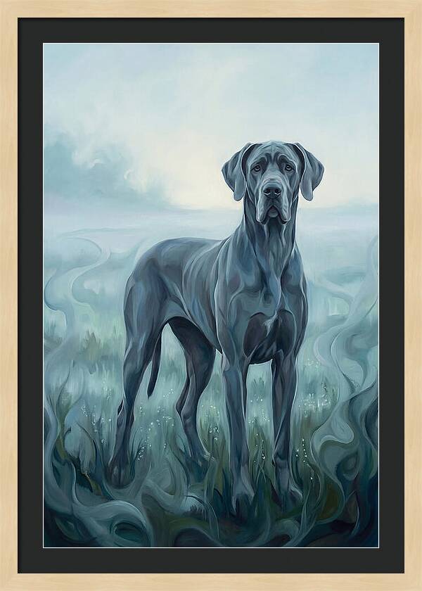 Great Dane Standing Tall In Morning Mist