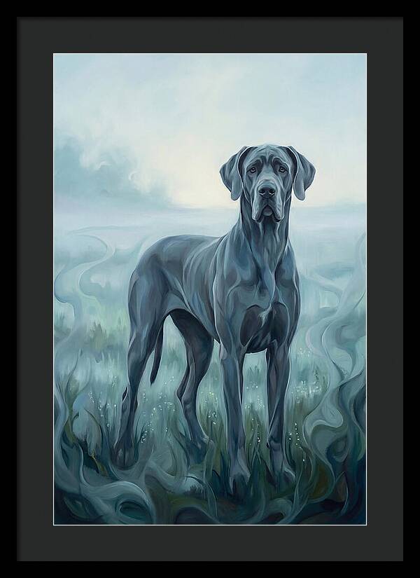 Great Dane Standing Tall In Morning Mist