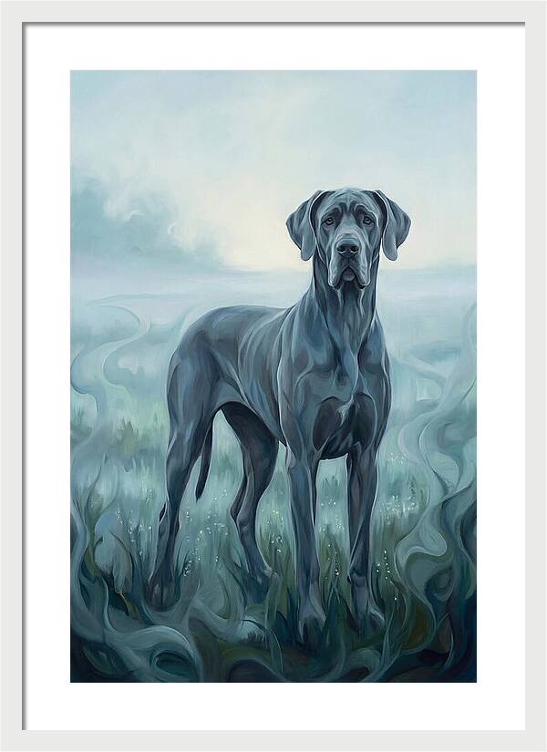 Great Dane Standing Tall In Morning Mist