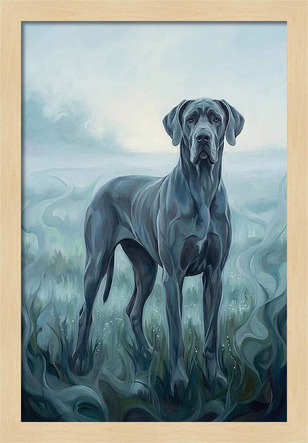 Great Dane Standing Tall In Morning Mist