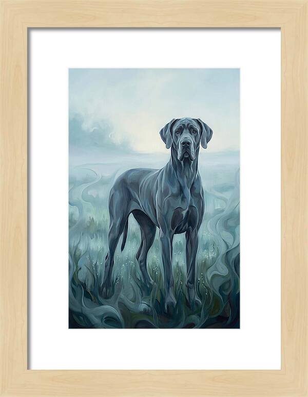 Great Dane Standing Tall In Morning Mist