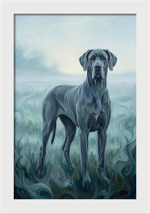 Great Dane Standing Tall In Morning Mist