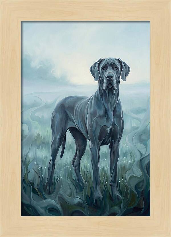 Great Dane Standing Tall In Morning Mist