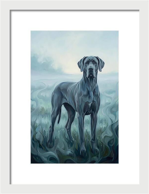 Great Dane Standing Tall In Morning Mist