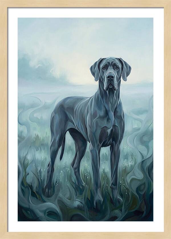 Great Dane Standing Tall In Morning Mist