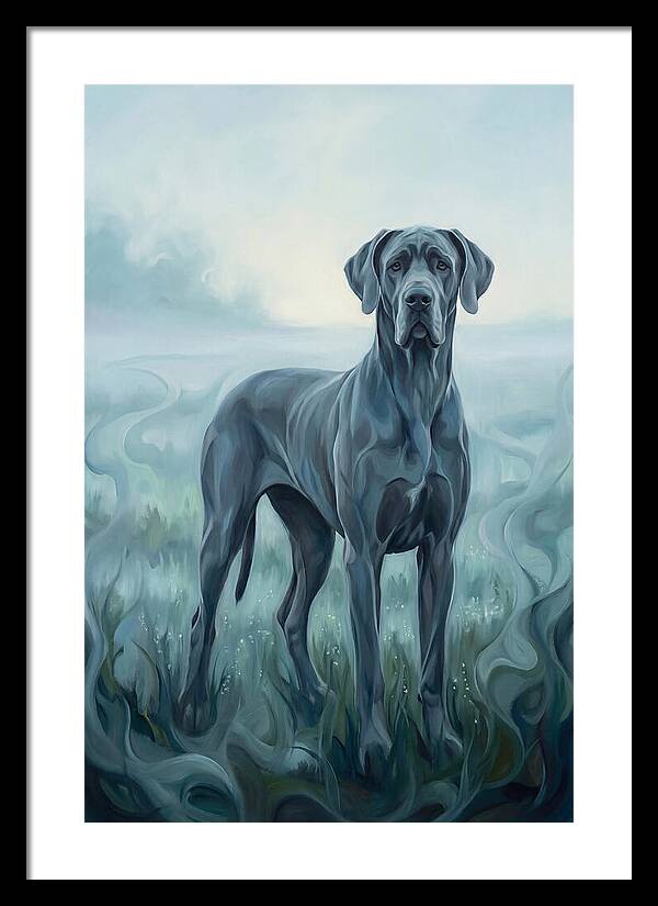Great Dane Standing Tall In Morning Mist