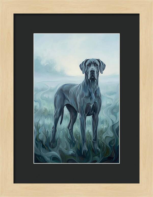 Great Dane Standing Tall In Morning Mist