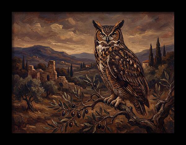 Great Horned Owl In Mediterranean Landscape