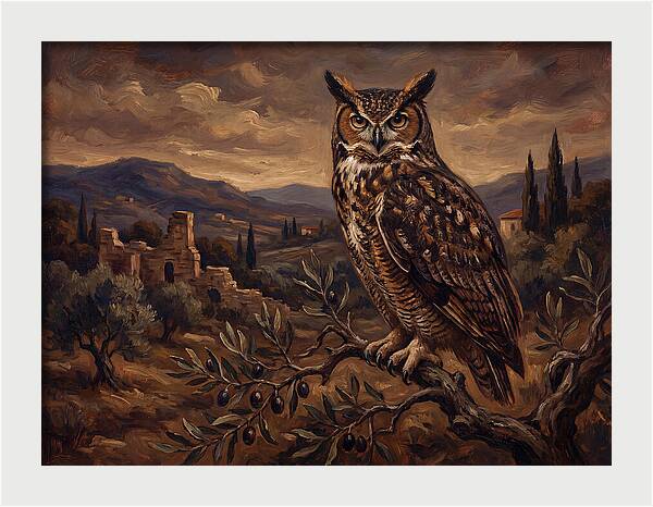 Great Horned Owl In Mediterranean Landscape