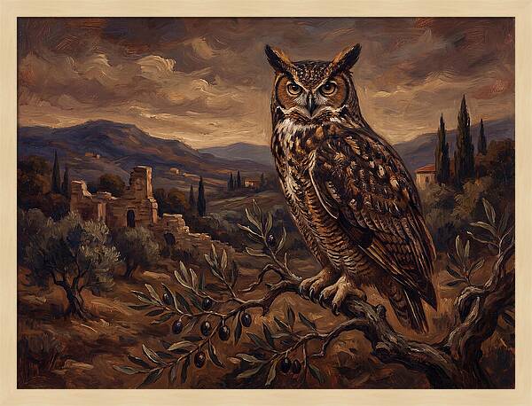 Great Horned Owl In Mediterranean Landscape