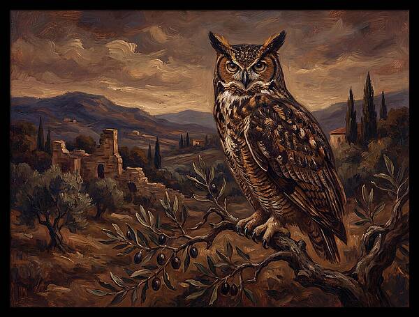 Great Horned Owl In Mediterranean Landscape