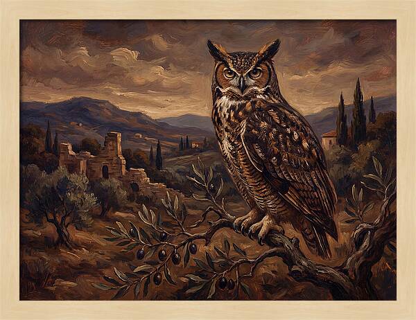 Great Horned Owl In Mediterranean Landscape