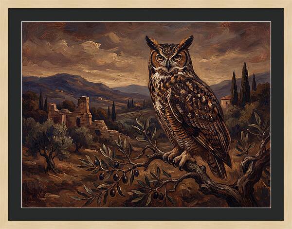 Great Horned Owl In Mediterranean Landscape