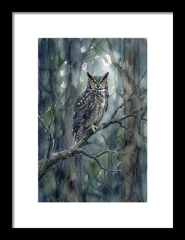 Great Horned Owl Perched In Forest