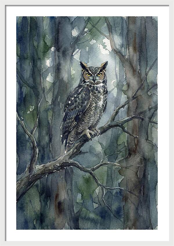 Great Horned Owl Perched In Forest