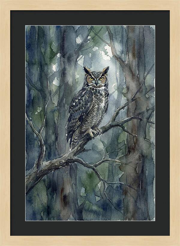 Great Horned Owl Perched In Forest