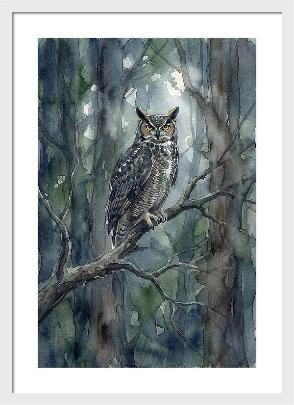 Great Horned Owl Perched In Forest